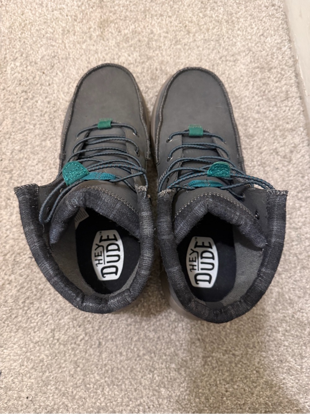 Hey Dude Men's Gray Boots with Teal Accent Lacing